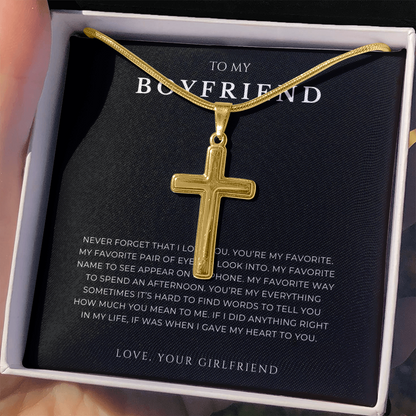 To My Boyfriend Cross Necklace with Snake Chain