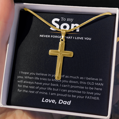 To My Son Artisan Cross Necklace with Snake Chain