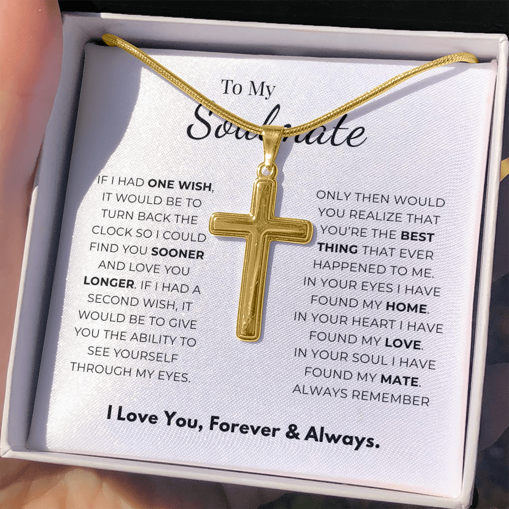 To My Soulmate Artisan Cross Necklace with Snake Chain
