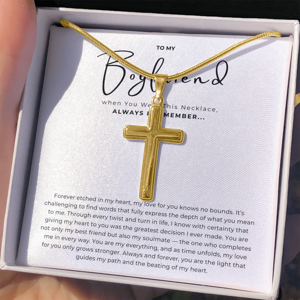 To My Boyfriend Cross Necklace with Snake Chain