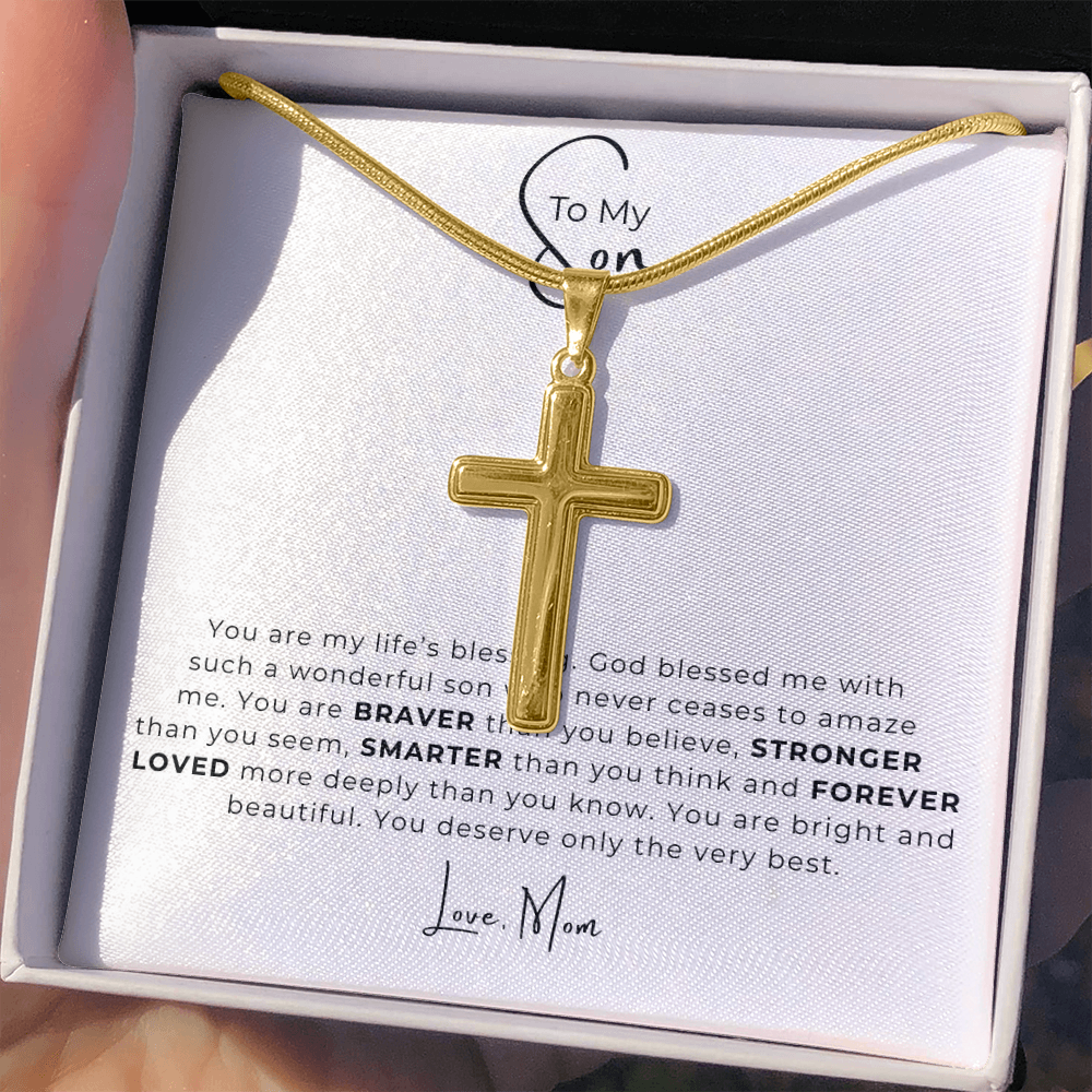 To My Son Artisan Cross Necklace with Snake Chain