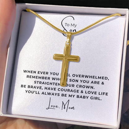 To My Son Artisan Cross Necklace with Snake Chain