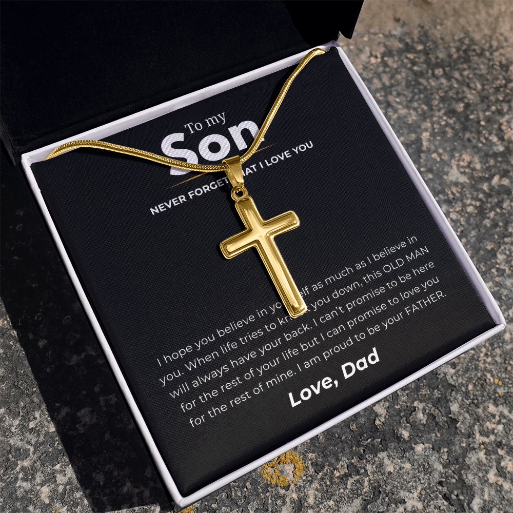To My Son Artisan Cross Necklace with Snake Chain