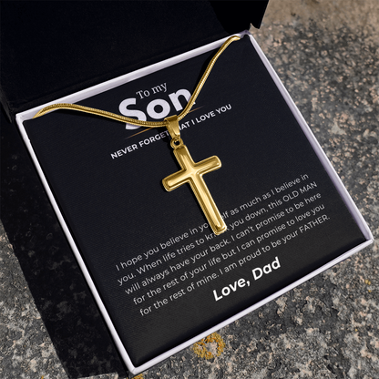 To My Son Artisan Cross Necklace with Snake Chain