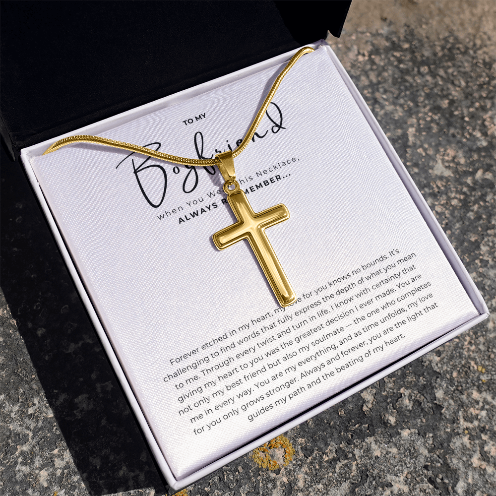 To My Boyfriend Cross Necklace with Snake Chain