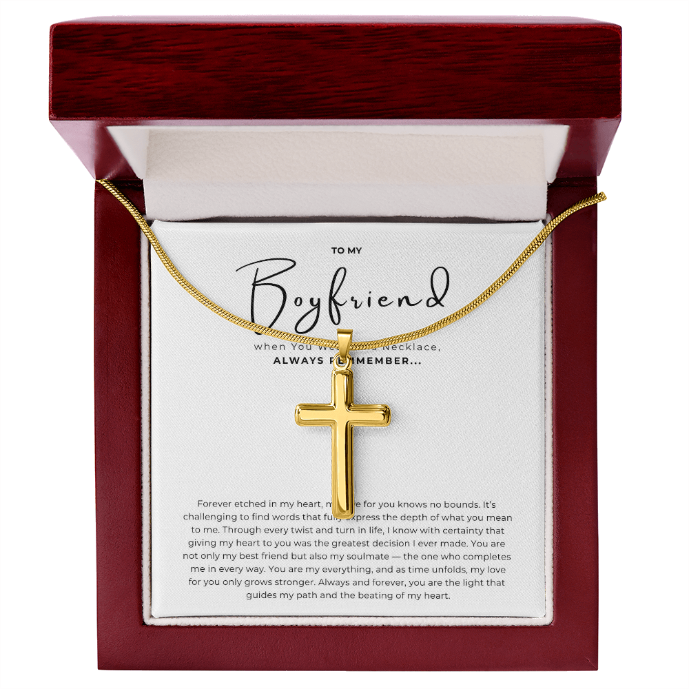 To My Boyfriend Cross Necklace with Snake Chain