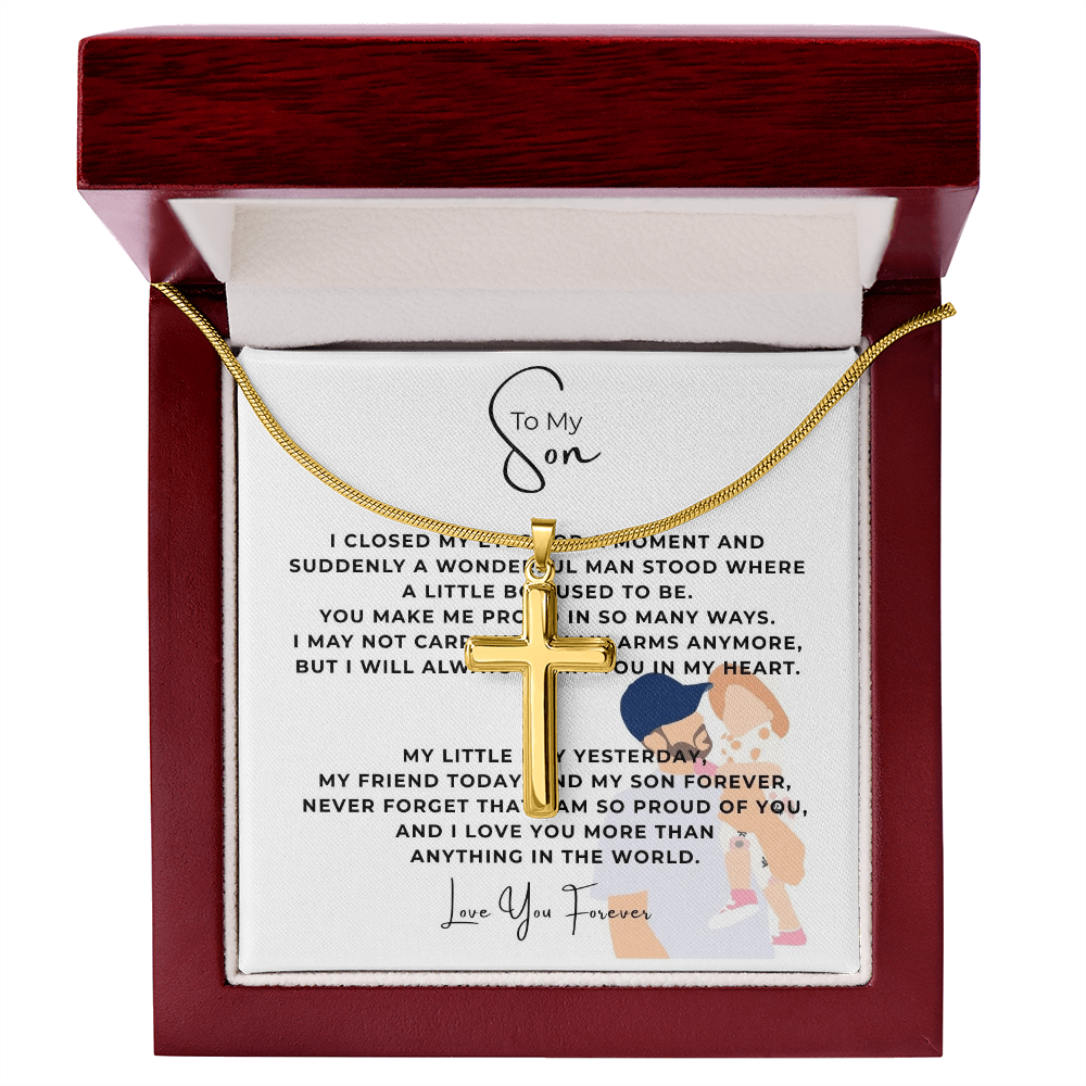 To My Son Artisan Cross Necklace with Snake Chain