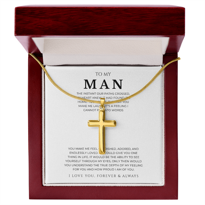 To My Man Cross Necklace with Snake Chain