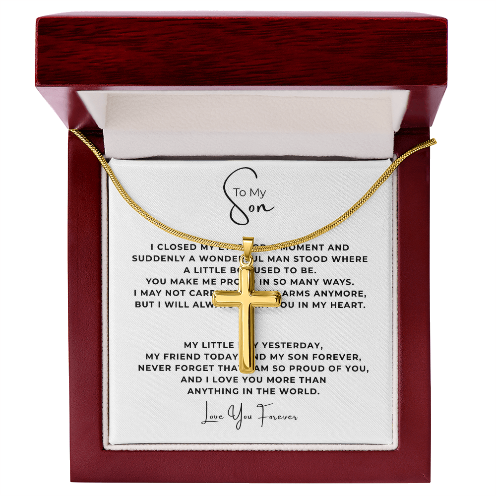 To My Son Artisan Cross Necklace with Snake Chain