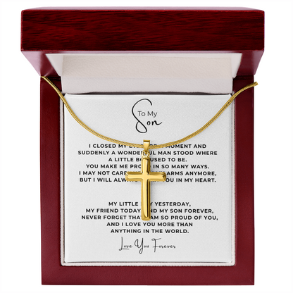 To My Son Artisan Cross Necklace with Snake Chain
