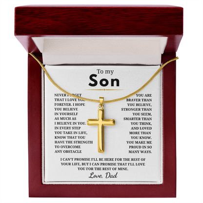 To My Son Artisan Cross Necklace with Snake Chain