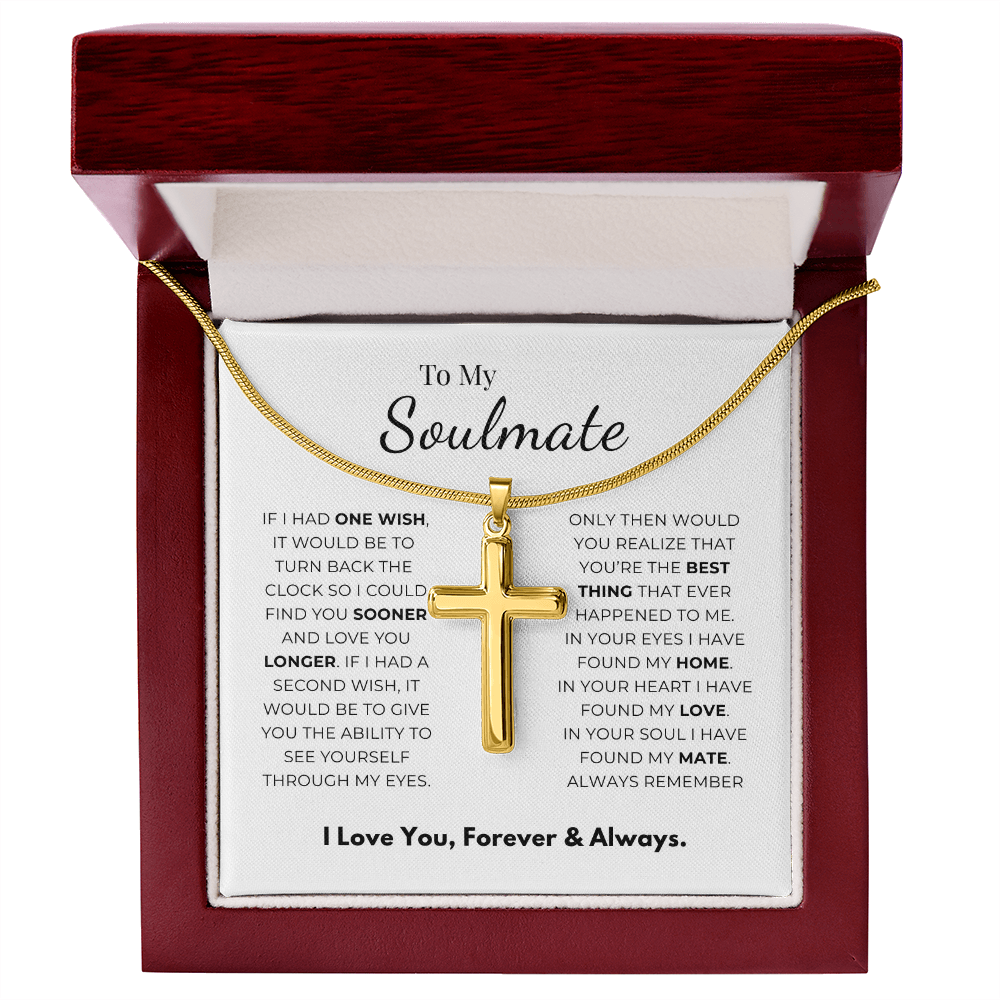 To My Soulmate Artisan Cross Necklace with Snake Chain