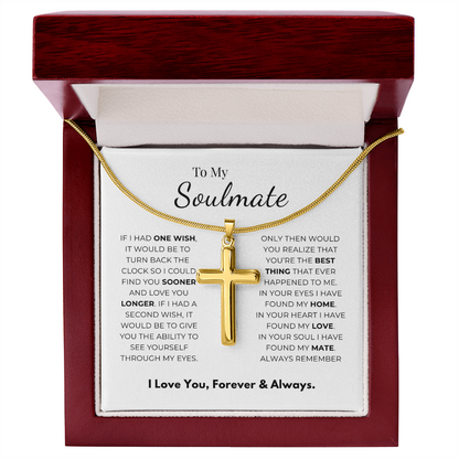 To My Soulmate Artisan Cross Necklace with Snake Chain