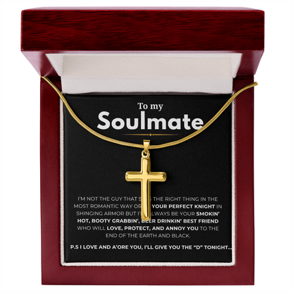 To My Soulmate Artisan Cross Necklace with Snake Chain