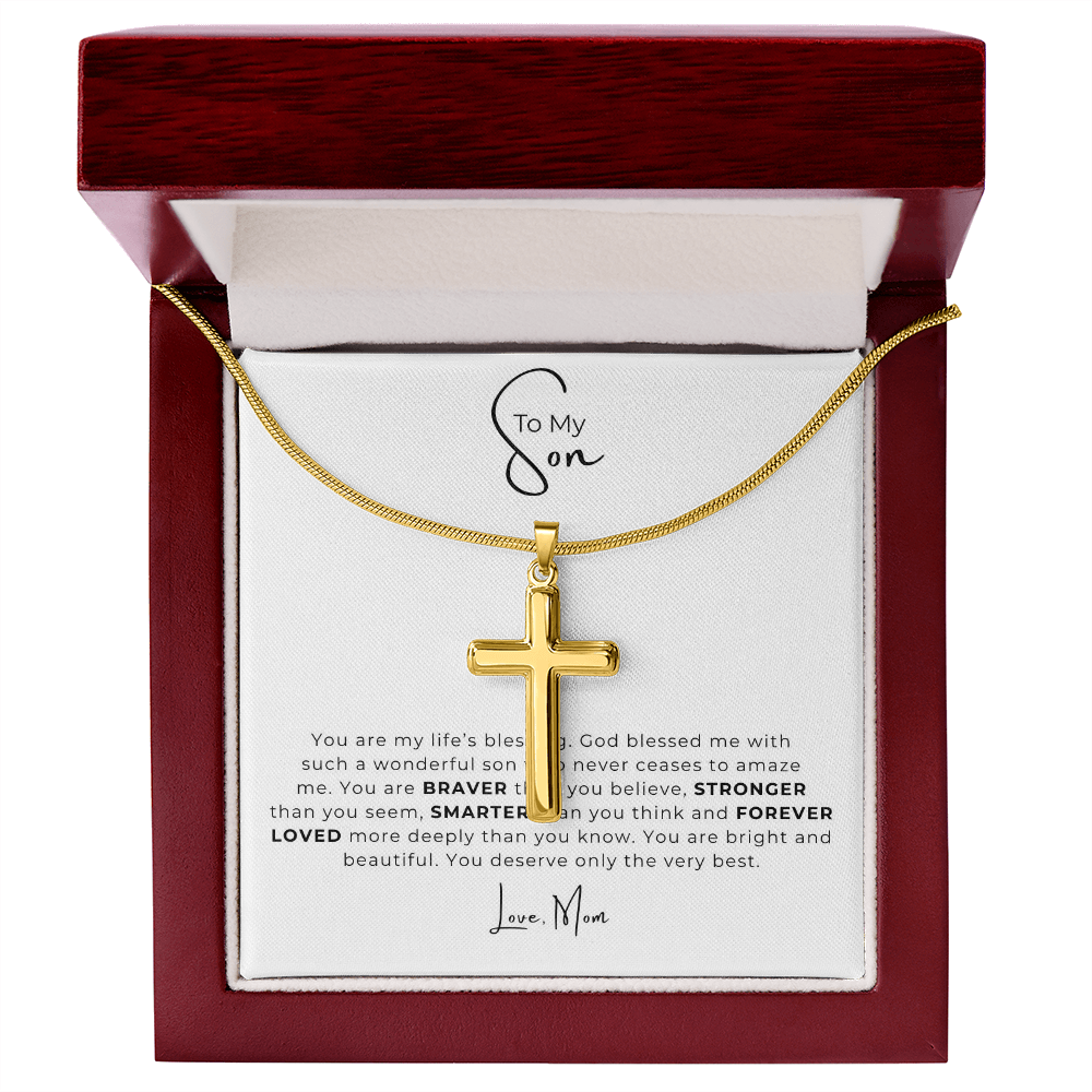 To My Son Artisan Cross Necklace with Snake Chain