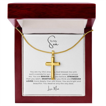 To My Son Artisan Cross Necklace with Snake Chain