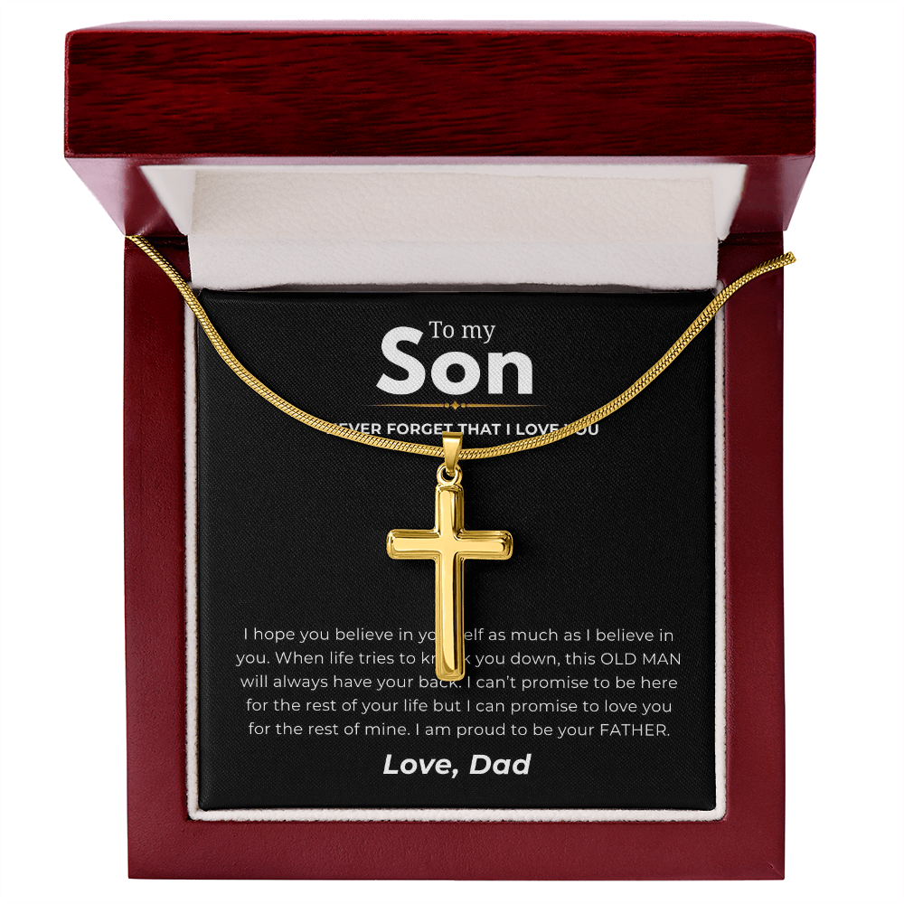 To My Son Artisan Cross Necklace with Snake Chain