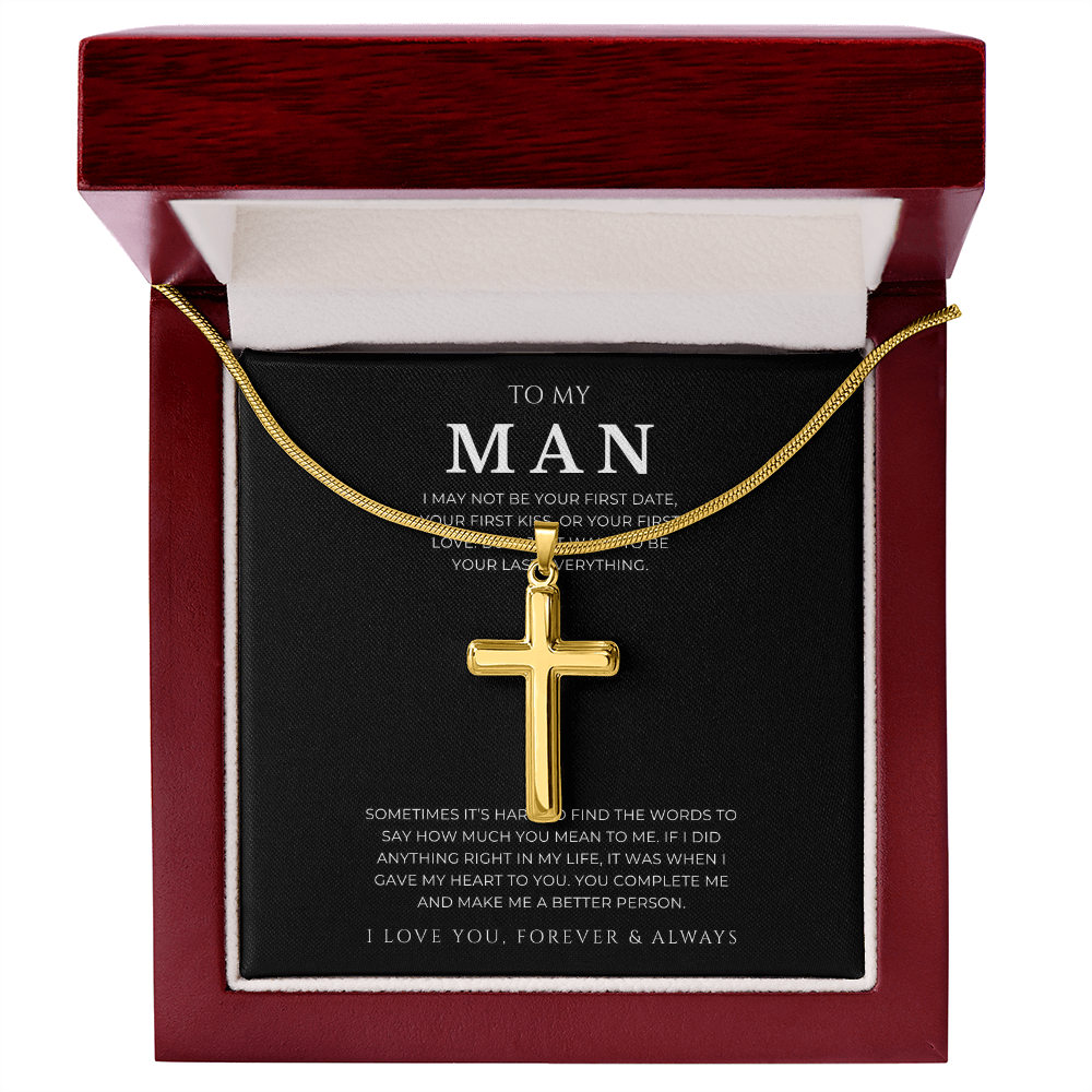 To My Man Cross Necklace with Snake Chain