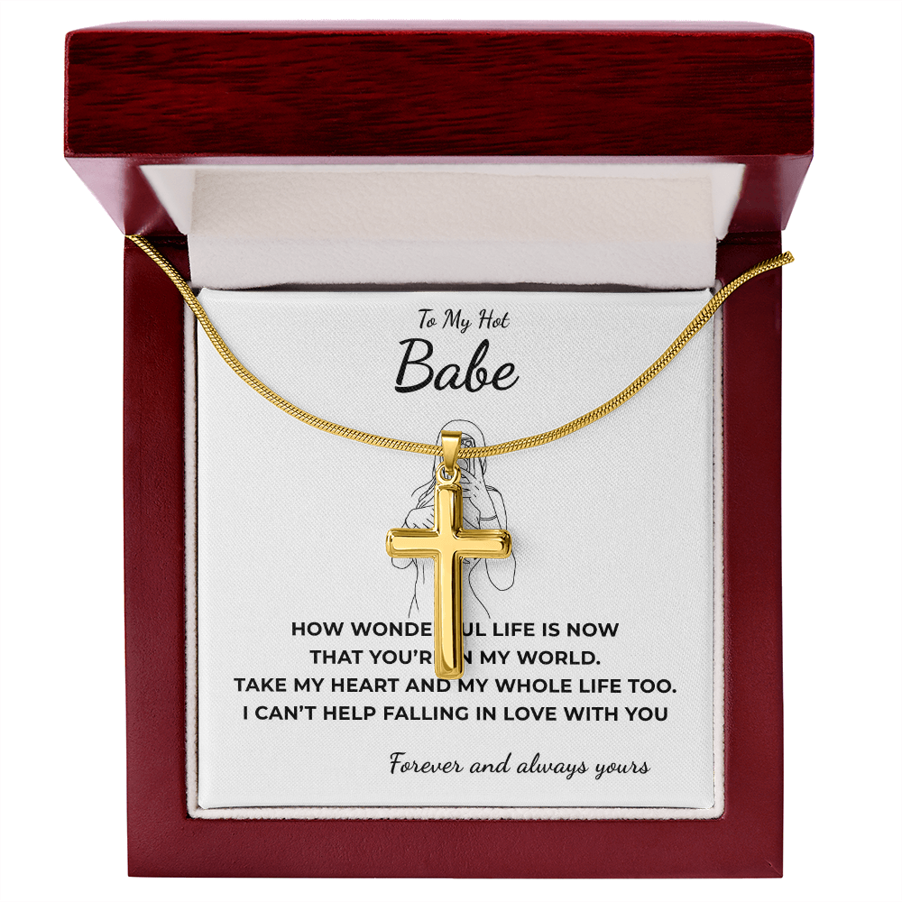 To My Hot Babe Artisan Cross Necklace with Snake Chain