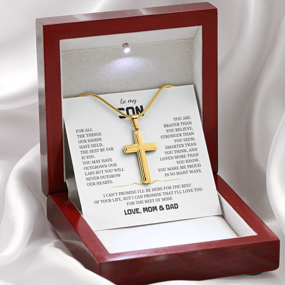 To My Son Artisan Cross Necklace with Snake Chain