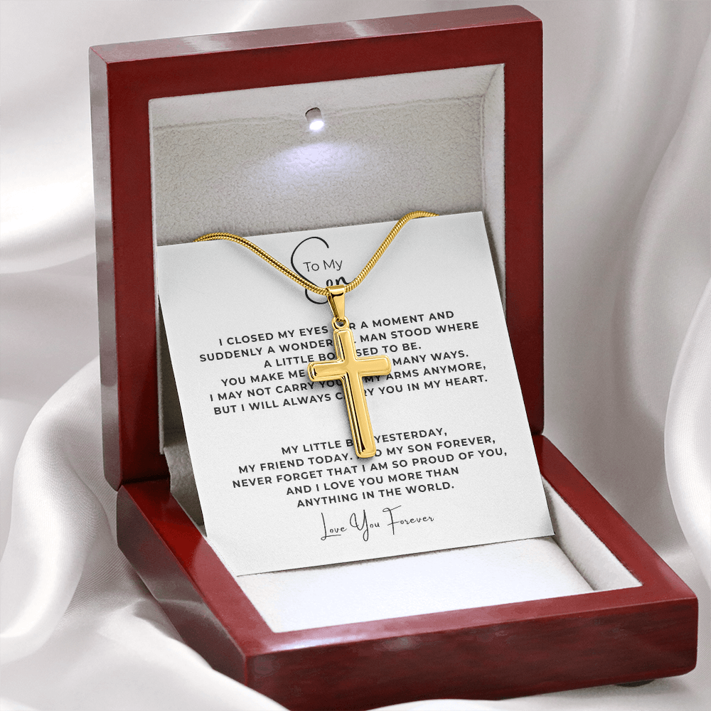 To My Son Artisan Cross Necklace with Snake Chain