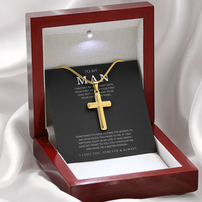 To My Man Cross Necklace with Snake Chain
