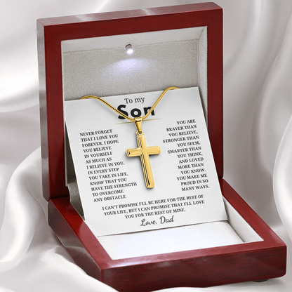 To My Son Artisan Cross Necklace with Snake Chain