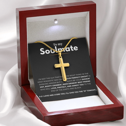 To My Soulmate Artisan Cross Necklace with Snake Chain
