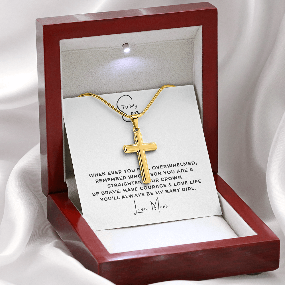 To My Son Artisan Cross Necklace with Snake Chain