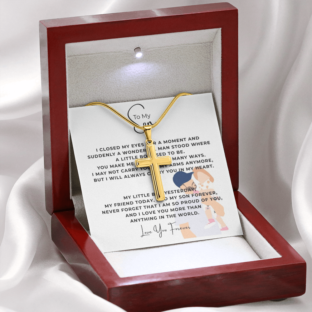 To My Son Artisan Cross Necklace with Snake Chain