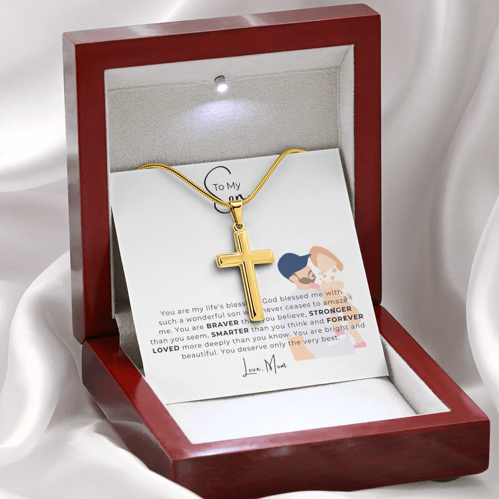 To My Son Artisan Cross Necklace with Snake Chain