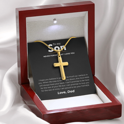 To My Son Artisan Cross Necklace with Snake Chain