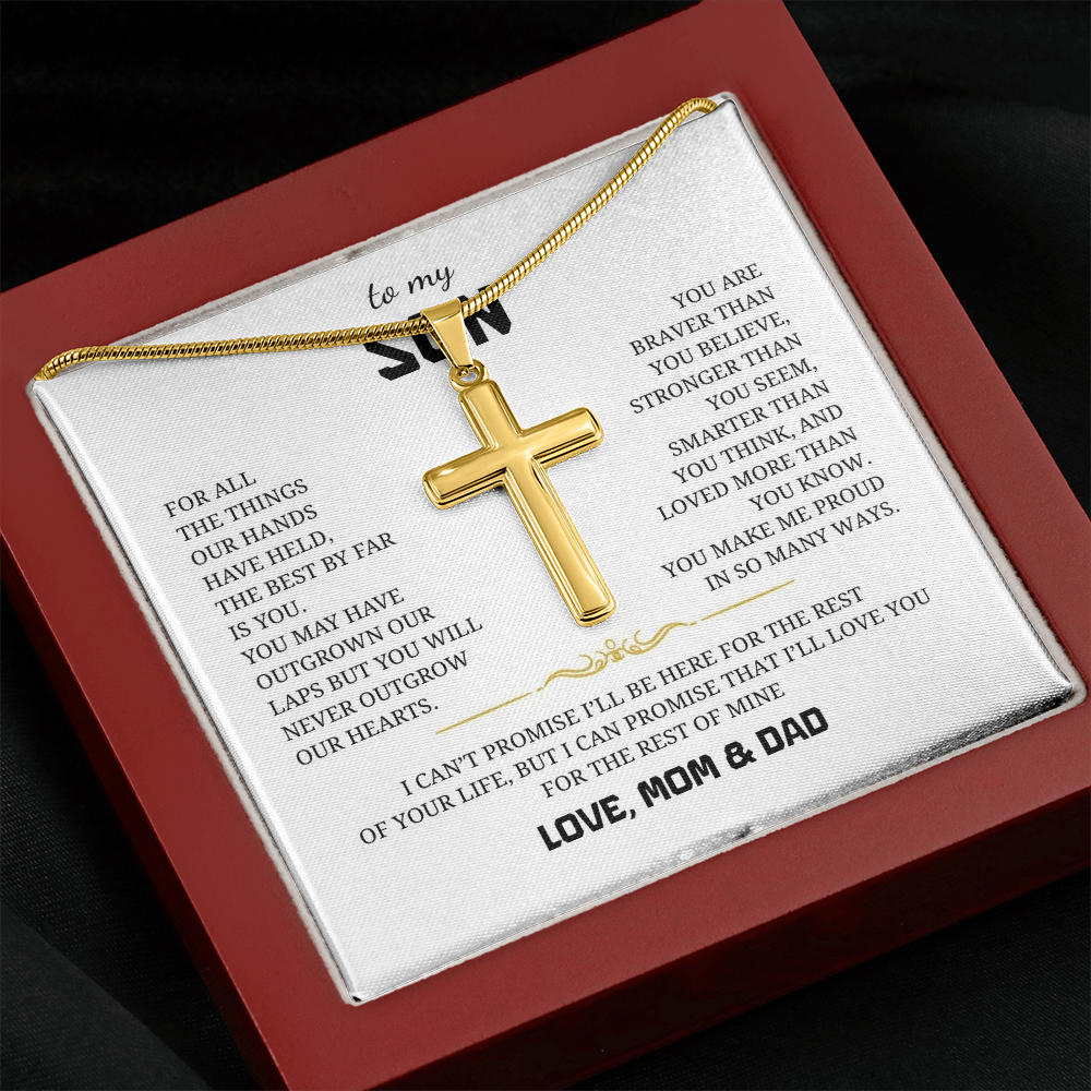 To My Son Artisan Cross Necklace with Snake Chain