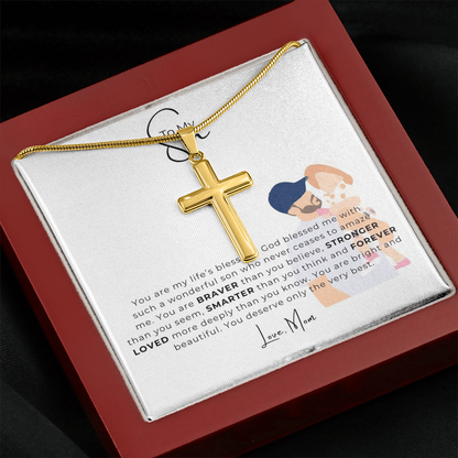 To My Son Artisan Cross Necklace with Snake Chain