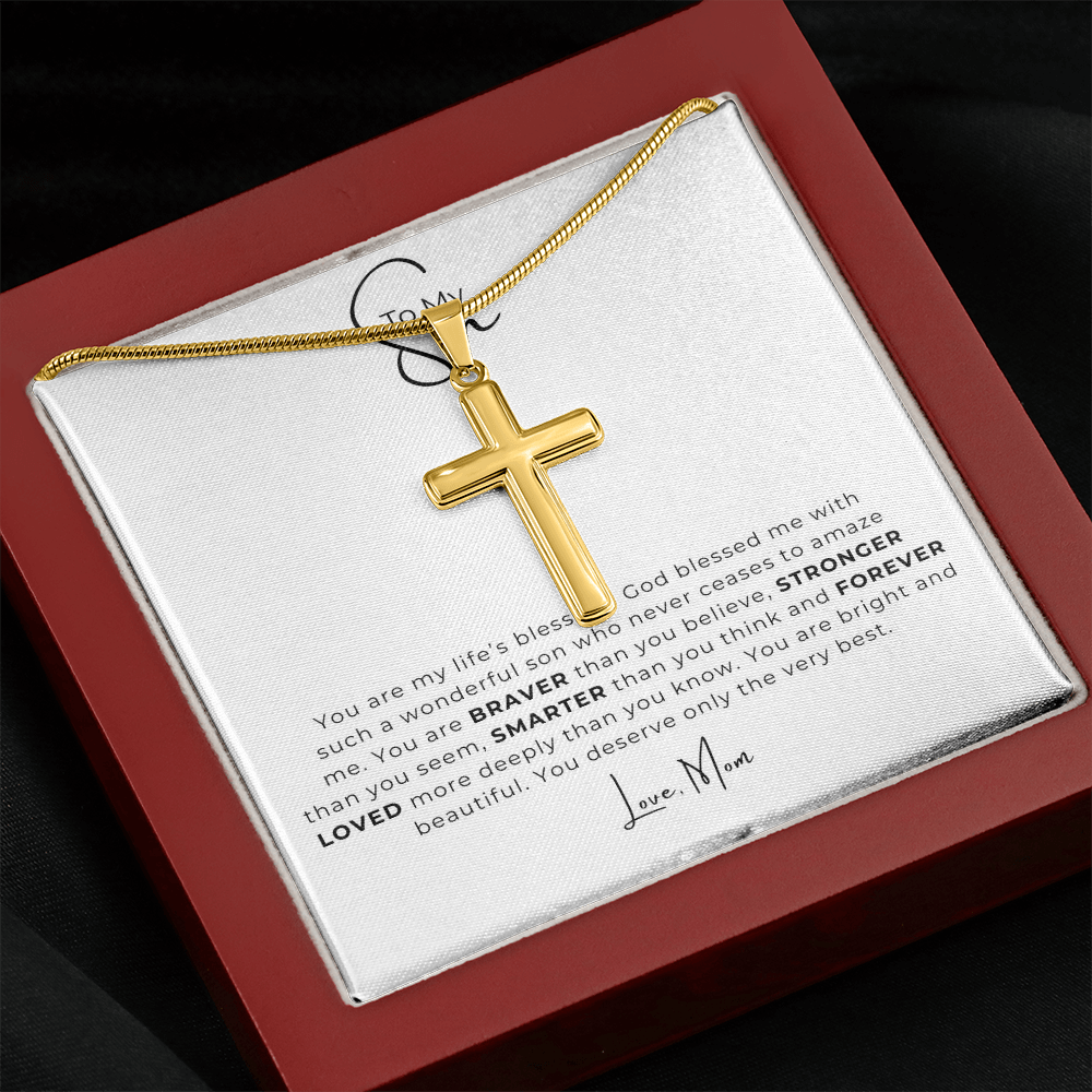 To My Son Artisan Cross Necklace with Snake Chain