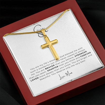 To My Son Artisan Cross Necklace with Snake Chain
