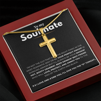 To My Soulmate Artisan Cross Necklace with Snake Chain