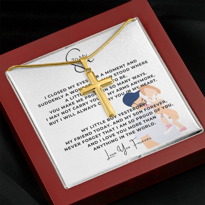 To My Son Artisan Cross Necklace with Snake Chain