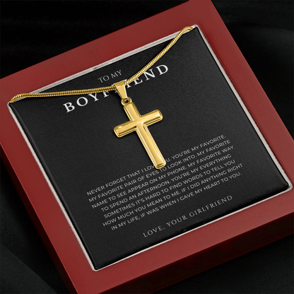 To My Boyfriend Cross Necklace with Snake Chain
