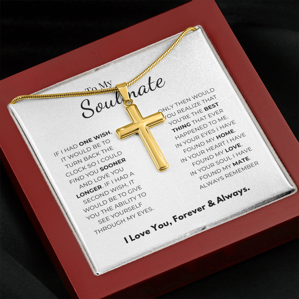 To My Soulmate Artisan Cross Necklace with Snake Chain