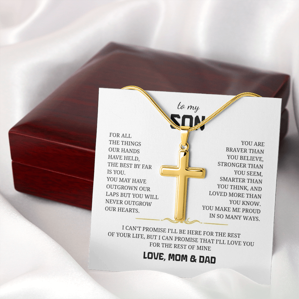 To My Son Artisan Cross Necklace with Snake Chain