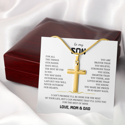 To My Son Artisan Cross Necklace with Snake Chain