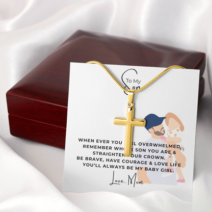 To My Son Artisan Cross Necklace with Snake Chain