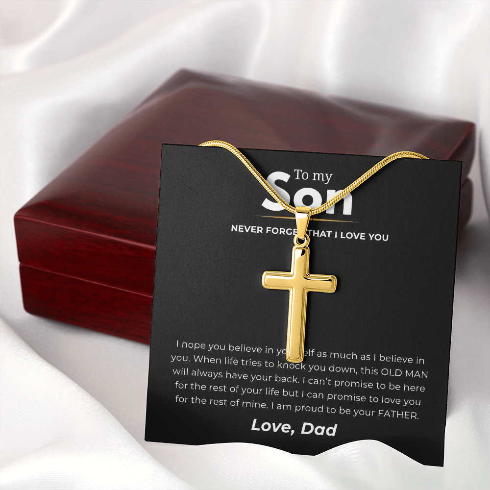 To My Son Artisan Cross Necklace with Snake Chain