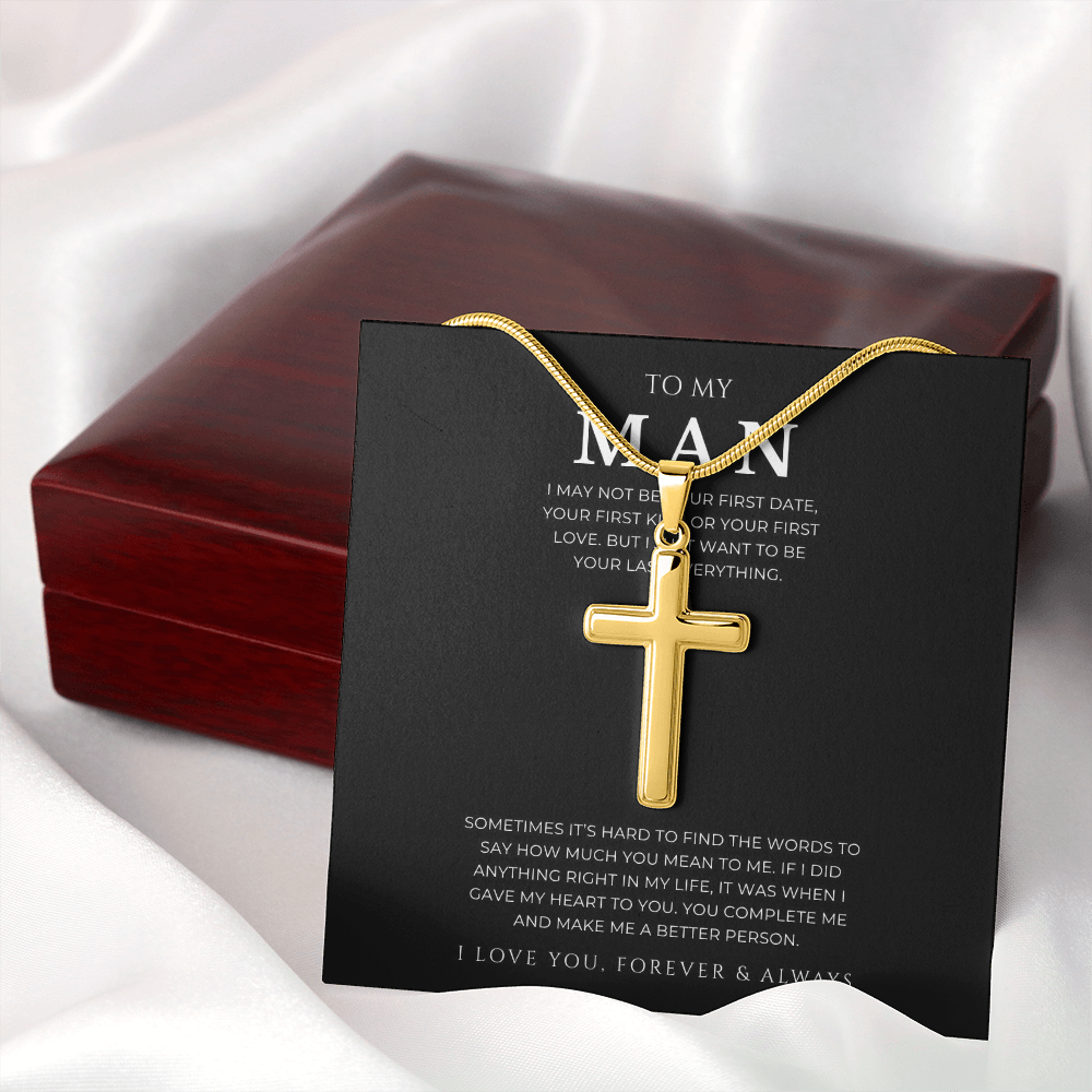 To My Man Cross Necklace with Snake Chain