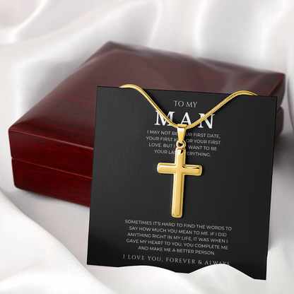 To My Man Cross Necklace with Snake Chain