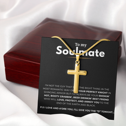 To My Soulmate Artisan Cross Necklace with Snake Chain