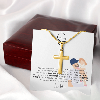 To My Son Artisan Cross Necklace with Snake Chain