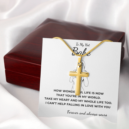 To My Hot Babe Artisan Cross Necklace with Snake Chain