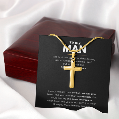 To My Man Artisan Cross Necklace with Snake Chain